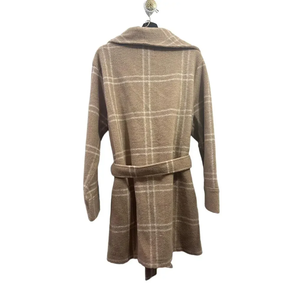 Rachel Zoe Coat Womens Size XL Plaid Wrap Coat Belted Wide Lapel - Picture 2 of 10